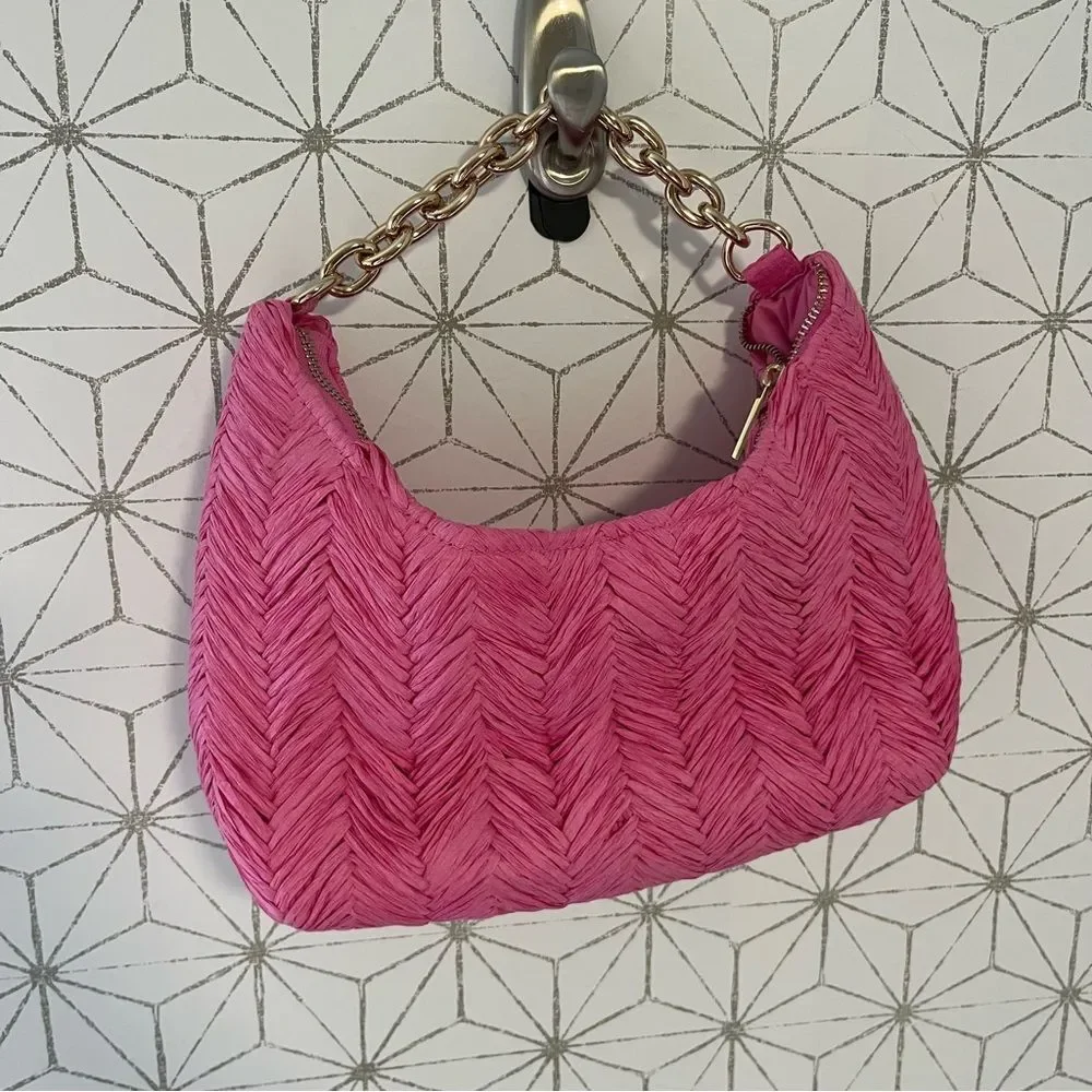 H&M Pink Straw Chain Shoulder Bag